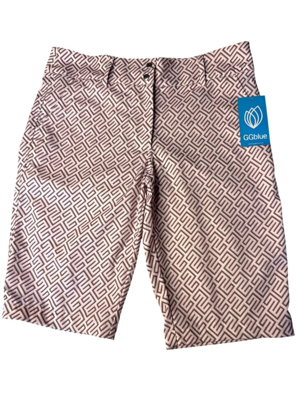 NWT GGblue Printed Bermuda Shorts CoolMax Fabric Pink/White Geometric Design 10